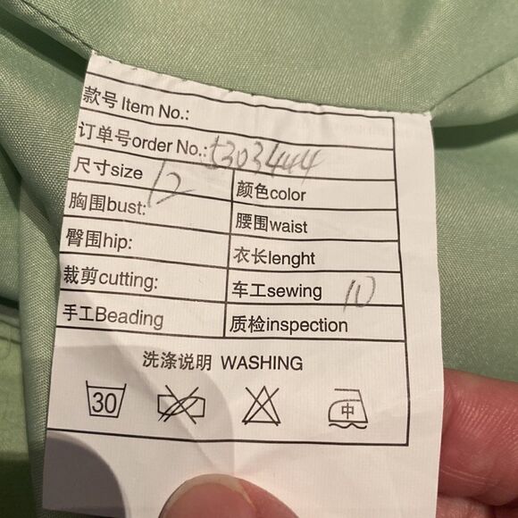 Women’s Full Length Green Chiffon Ruffle Dress Corset Back Leg Slit Size 12 - Picture 9 of 9